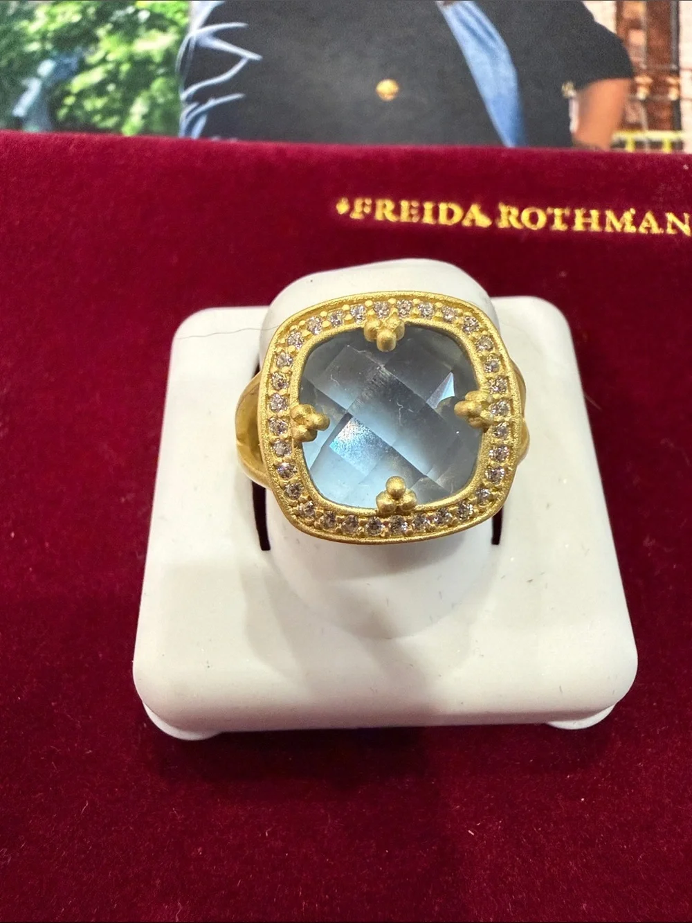 FREIDA ROTHMAN Sterling Silver Blue Topaz Halo Ring size 8